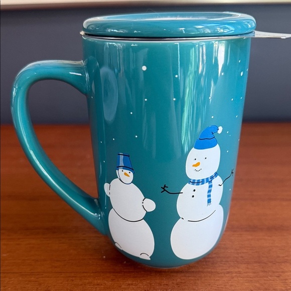 Teal David’s tea winter Snowman Mug with Lid - Picture 2 of 7